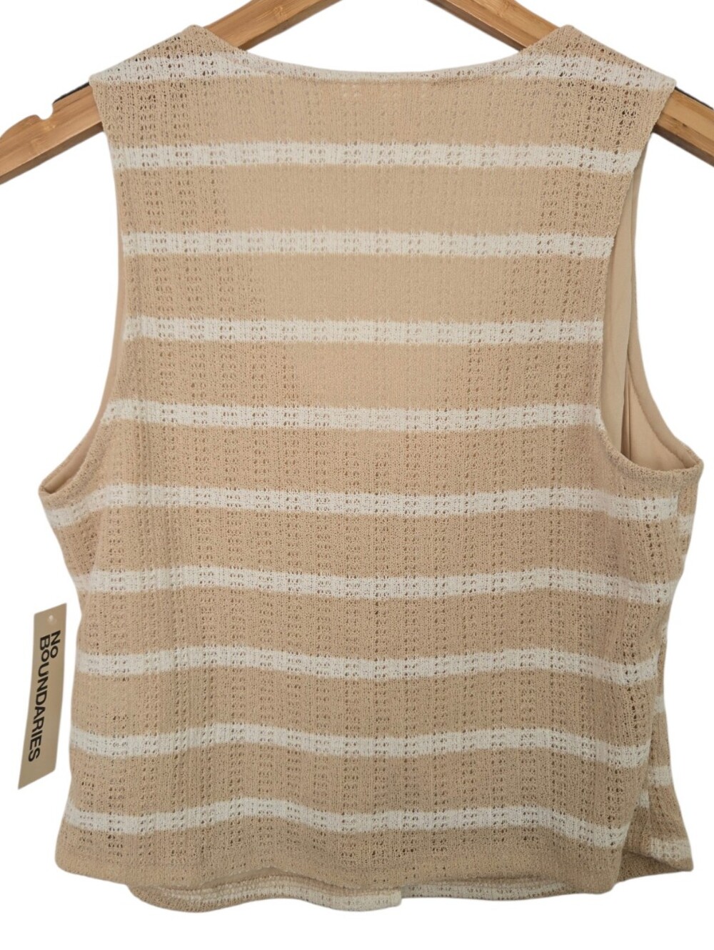 🤍 NWT No Boundaries Beige & Cream Striped Crochet Knit Vest + Wide Leg Pants Se - Picture 4 of 6